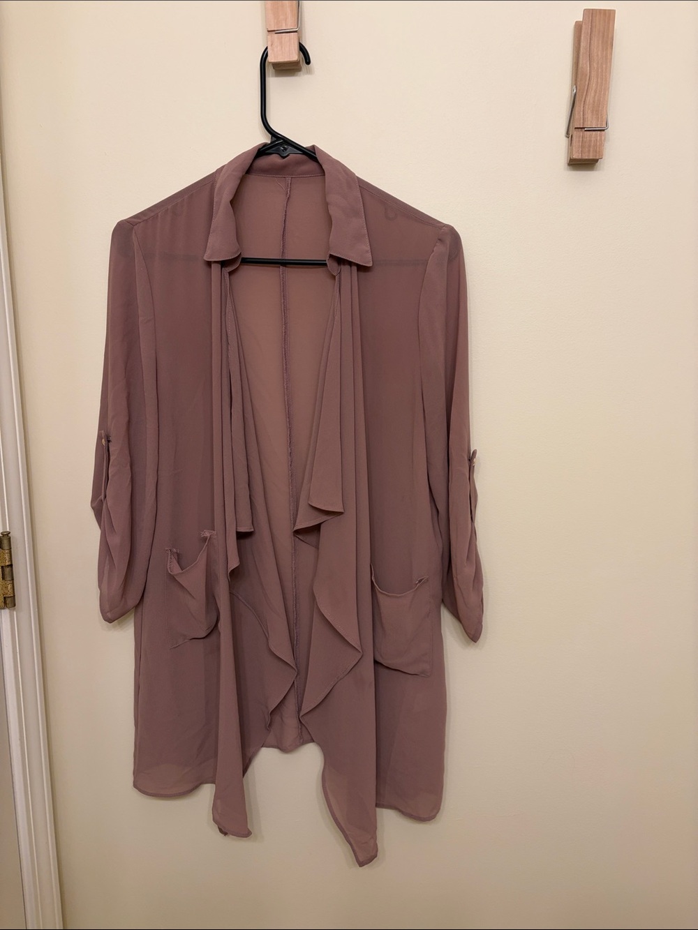 Lightweight Mauve Open-Front Drape Cardigan